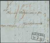 6 1859 till Böhmen, Österrike. Stämplar AUS SCHWEDEN, KJØBENHAVN 19.6, KSPA HAMBURG 20.6.1859, HAMBURG 20.