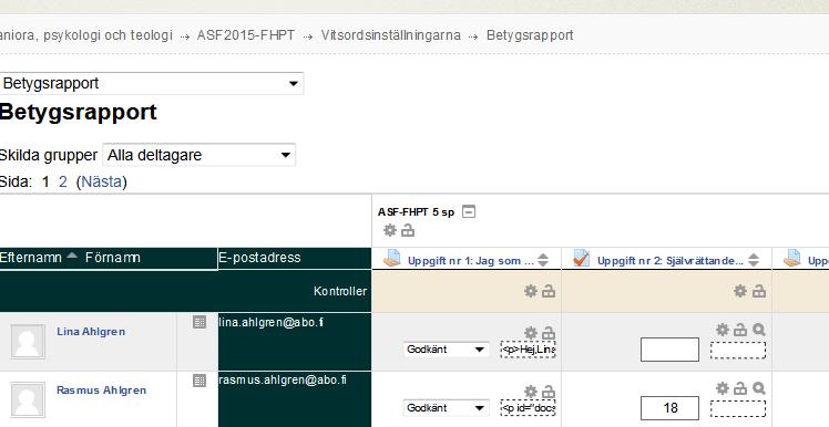 6.5 Ge förlängd tid åt valda studenter Det går att göra överskridanden/undantag för användare, ex. ge förlängd tid åt valda studenter som missat deadline: Exempel: 6.