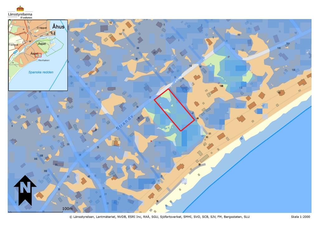 BESLUT 3(16) Figur 1: Illustration som visar lågpunktskartering och 3 meter över havet.