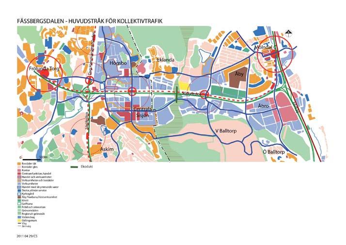 Kollektivtrafik På kartan redovisas huvudstråk för framtida kollektivtrafik inom och genom Fässbergsdalen.