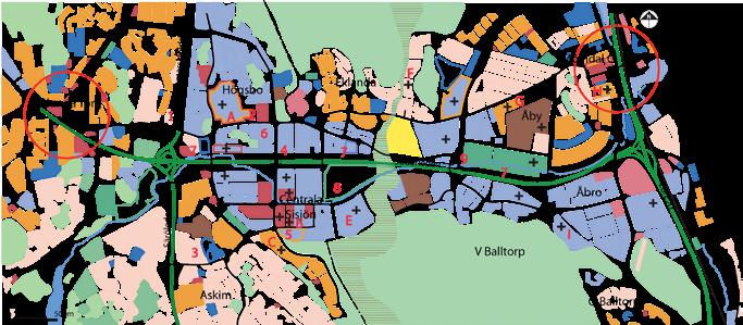 T r a f i k Förslag till etapputbyggnader Åtgärder på väg- och gatusystemet på kort sikt Med stöd av trafikanalyserna föreslås följande åtgärder att genomföras inom en 5 7 års period: 1. 2. 3. 4. 5. 6.