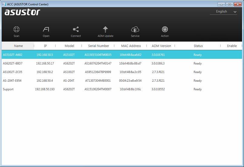 ACC (ASUSTOR Control Center) ACC (ASUSTOR Control Center) kan med lätthet söka upp och konfigurera alla