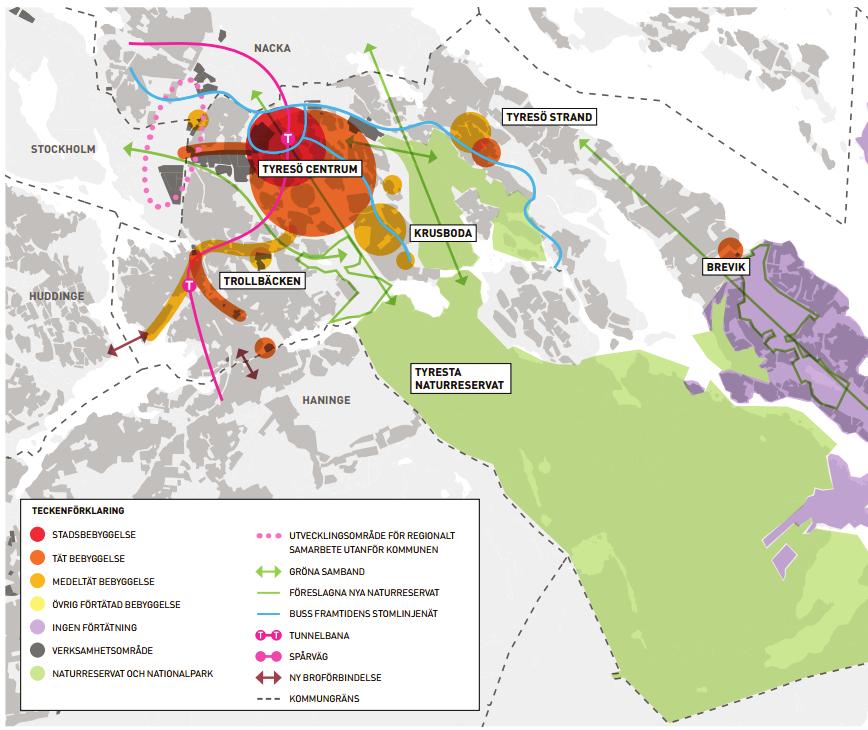 Vendelsövägen - tät bebyggelse med stadsbebyggelse i Trollbäckens centrum.