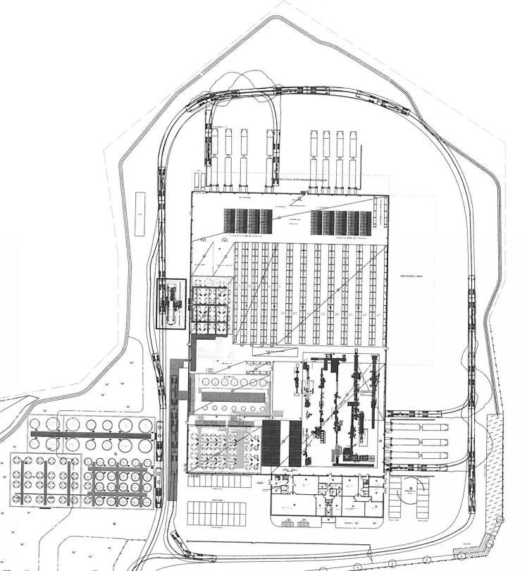 Figur 7. Överblick, Fuchs lubricants anläggning. 3.2.2 Vattentillgång Sprinkler och inomhusbrandposter kommer försörjas av en separat vattencistern på minst 1200 m 3.