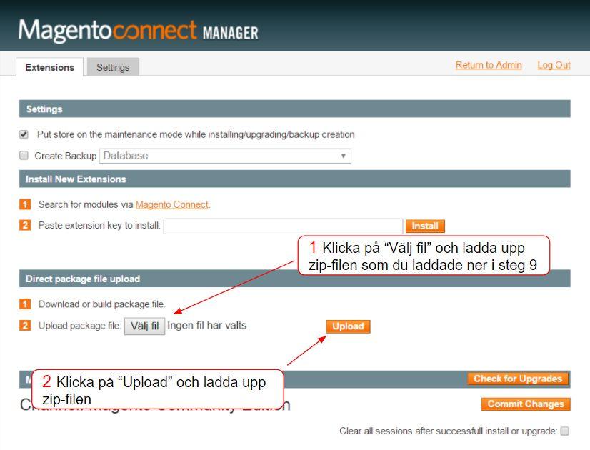 Nu får du upp en nytt fönster där du kan logga in på Magento Connect