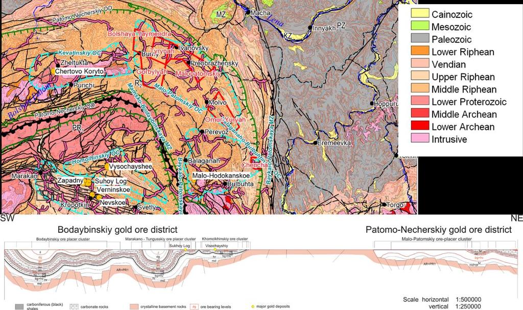 Bild 4. Geologisk karta över Lena Goldfields.