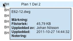 Detta visas när muspekaren hålls still på ett dokument på en flik. Framför varje metadatafält finns en klickruta.