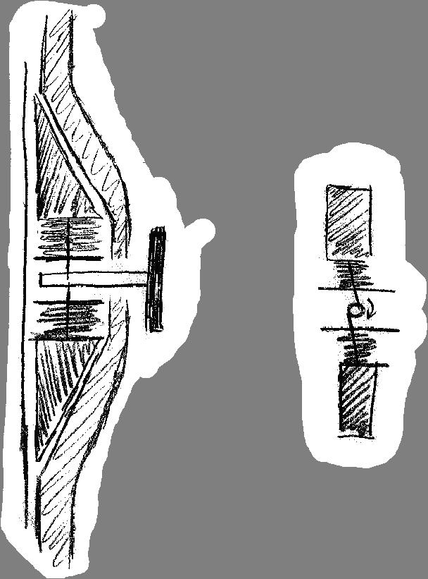 Genomförande Låsningskoncept 5: Vred 5 (figur 10) Figur 10: Låsningskoncept 5 Princip: Lösningen utgörs av två kilar som hela tiden ligger i spänn mot det inre axelröret med hjälp av två fjädrar.