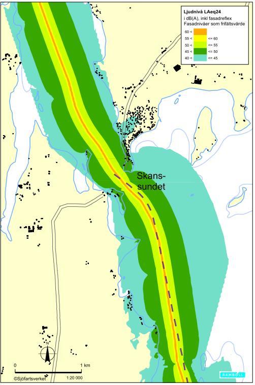 4.2.2 Skanssundet Ungefärligt avstånd från farled till bostäder 220