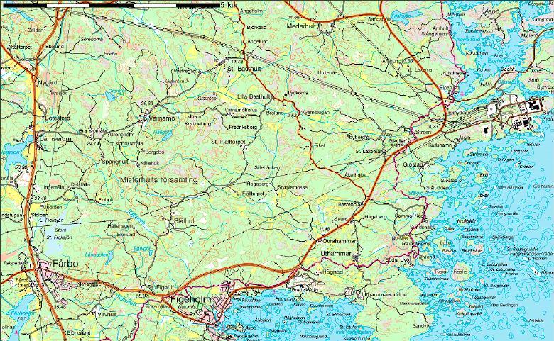 3 Genomförande 3.1 Underlag till beräkningar 3.1.1 Trafik Beräkningar har genomförts av vägtrafikbuller från avfart vid E22 längs länsväg 743 fram till slutförvar vid Simpevarp enligt figur 3-1.