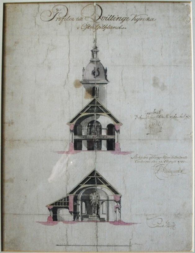 Linköpings stift: Orgelinventering etapp 1 RAPPORT 64(108) Profilen till Qvillinge Kyrcka i ÖterGöthland, signerad av Gustav III på Drottningholms slott den 12 september 1783 och av C. F.