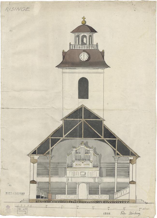 Linköpings stift: Orgelinventering etapp 1 RAPPORT 67(108) Pehr Hörberg orgelbyggande kyrkomålare Ritningar och modell till ny kyrka i Risinge av Pehr Hörberg.