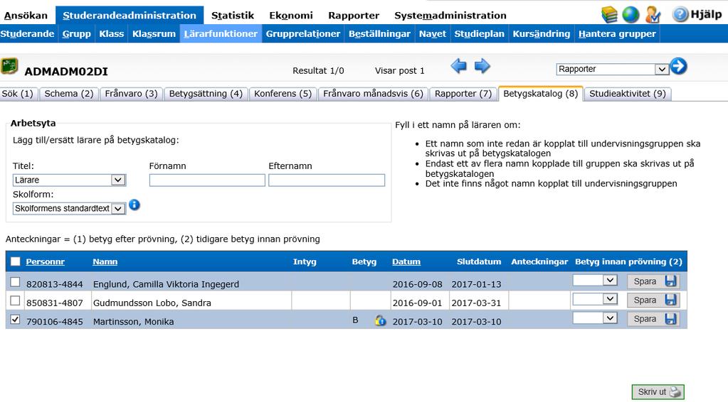 Lås betyget genom att klicka på knappen Lås betyg.