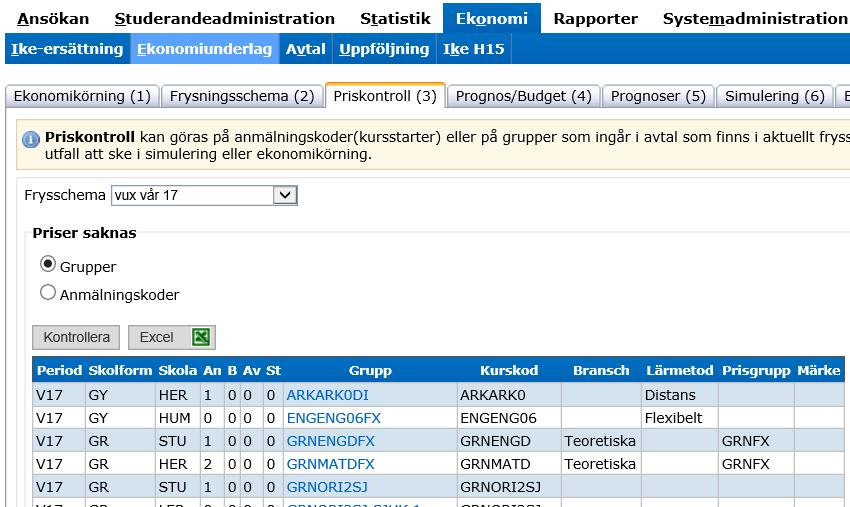 Om listan är tom eller endast grupper för studieuppehåll och sjukregistrering, så är allt OK.