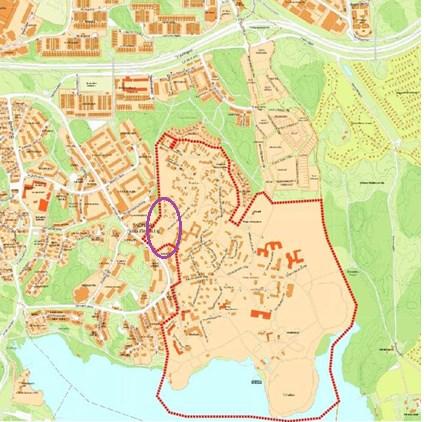 utbredningen av program för Stora Sköndal där fastigheterna Sköndal