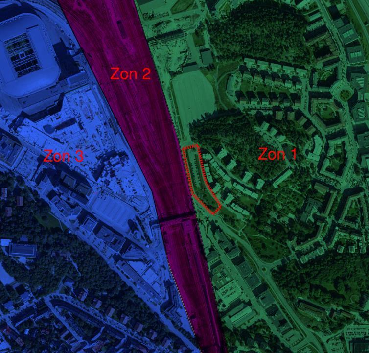 Sammanfattning zonindelning I Figur 11 nedan visas hur zonindelningen ser ut för området som är 1 km 2 stort.