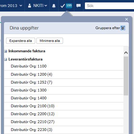 Klicka på raden Distributör Org: (din eller dina referenskoder) finns det ingen parantes efter med en siffra så har du en faktura att