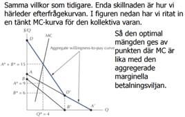 MC är lika med den aggregerade marginella betalningsviljan. Men om de TOTALA kostnaderna är större än de TOTALA fördelarna, så är den optimala nivån 0.