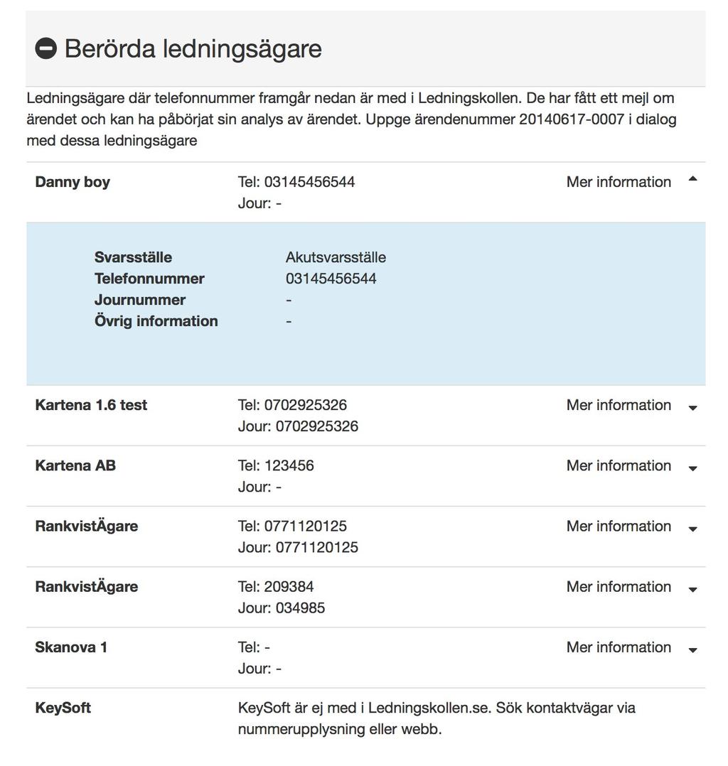 Manualer Jonas Rankvist Öppen 2017-03-17 L 30(34) Information om berörda ledningsägare blir tillgänglig för användaren.