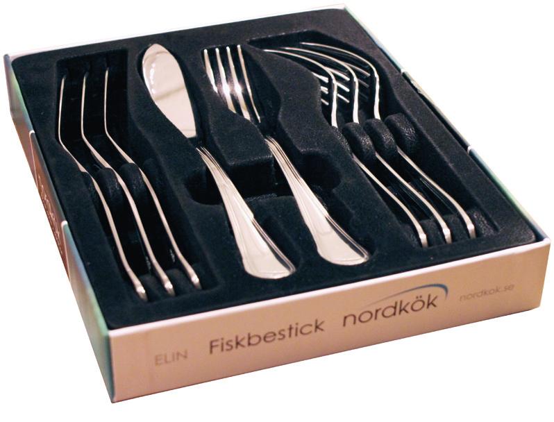 ett vackert och funktionellt salladsbestick set. Fina fiskbestick i rostfritt stål med stansat mönster på skaften.