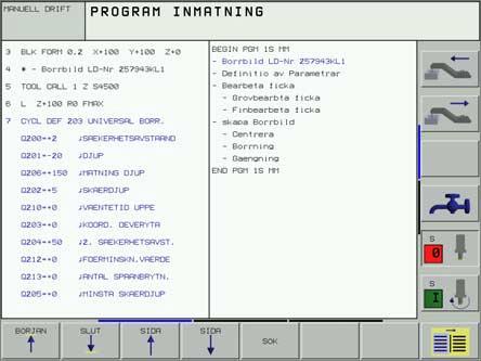Driftart Programinmatning/ editering Bildskärmsinnehåll Program Program till vänster Programstruktur till höger