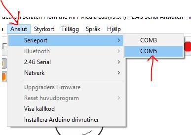 Övning 8c Återställ din Arduino (Att följa en linje) För att efter övning 6 kunna skicka skript via USB-sändaren behöver du återställa Arduino. Det gör du på följande vis: 1.