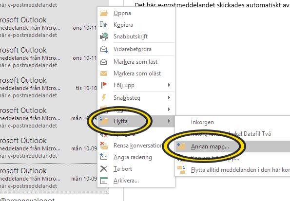 9. Nu krävs lite extra uppmärksamhet. Historiskt sett har Outlook haft en tendens att hänga sig om man flyttar för många mail samtidigt.