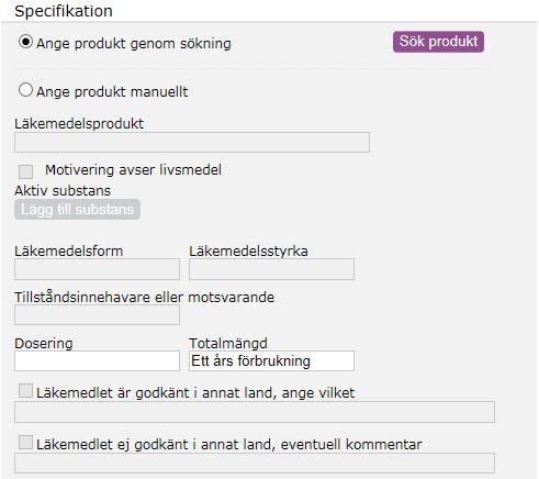 4.2. Produkt Det finns två olika sätt att ange produkt samt ett för livsmedel. Dessa olika sätt beskrivs i detalj nedan.