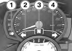 3 22 Standardindikeringar Multifunktionsdisplay Kontrollampor Serviceindikering Indikeringar z 1 Klocka ( 39) 2 Vägmätare ( 40) 1 Helljus 2 Vänster blinker 3 Friläge 4 Höger blinker Om den