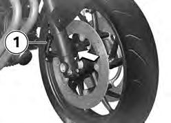 z Underhåll Bromsbelägg Kontrollera bromsbeläggen fram Ställ motorcykeln på ett jämnt och fast underlag. Gör en visuell kontroll av bromsbeläggens tjocklek på vänster och höger sida.