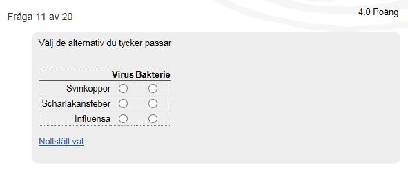 Enkät - Matris (Survey - Matrix of choices) Via denna frågetyp är svarsalternativen listade i rader och