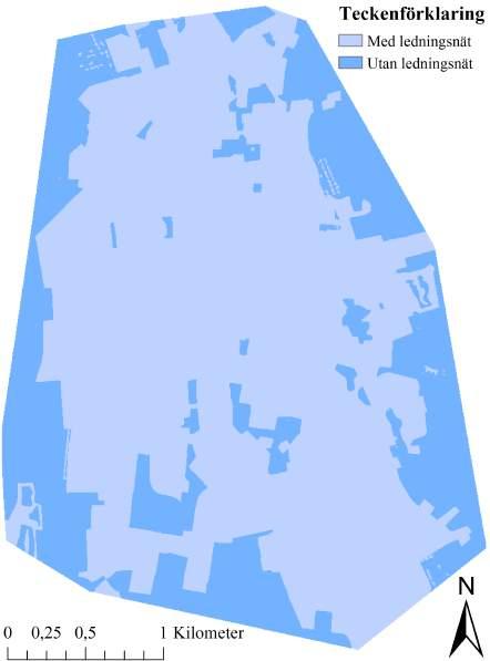 Figur 8. Karta över område i Kumla som antas ha ledningsnät för dagvatten. Data kommer från GSD-Fastighetskartan Lantmäteriet. 4.3.