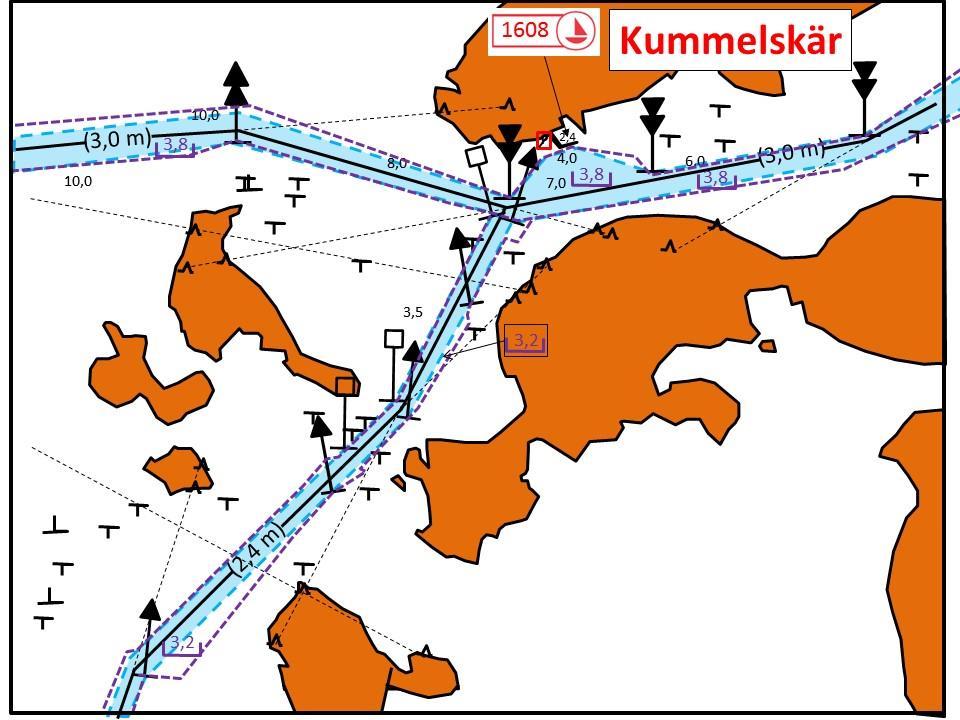 Kummelskärs inseglingsbeskrivning 3,0 m Djupen har säkrats och fastställts.