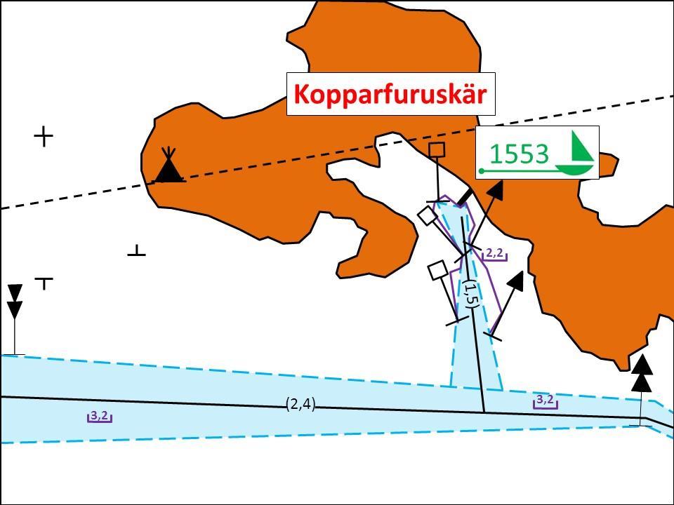 1553 Kopparfuruskär Platsen utgör Vasa stads allmänna utfärdsplats. 8 P Farleden är snäv. Speciellt den sista porten är inte mer än fem meter bred!