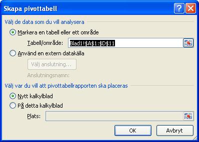 Första frågan handlar om ifall tabell ska skapas med data i en annan fil eller inte, och det är en variant som inte kommer att beskrivas här.