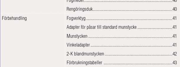 .. 40 Förbehandling Fogverktyg... 41 Adapter för påsar till standard munstycke... 41 Munstycken... 41 Vinkeladapter.