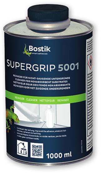 Bostik Supergrip 5001 HR Till förbehandling av SMP produkter på icke-sugende ytor som metaller (aluminium, stål, rostfrittstål, mässing, zink mv.) samt plasttyper (ABS, hård PVC, PA 6.