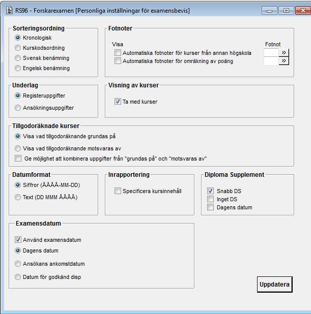 2014-11-24 13 (37) Du kan skapa underlag för examensbevis och Diploma Supplement via knappen Skapa underlag för examensbevis.