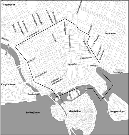 2.2 Trafiken till och från Citysnittet Citysnittet utgör en ring kring de allra mest centrala delarna av Stockholms Innerstad. Dess gränser framgår av nedanstående karta.