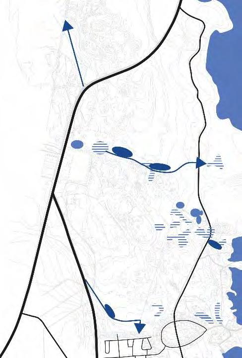 ledas österut genom framtida kommunala verksamhetsområden fram till Öjabyvägen och därefter följa diket i sydöstlig riktning.