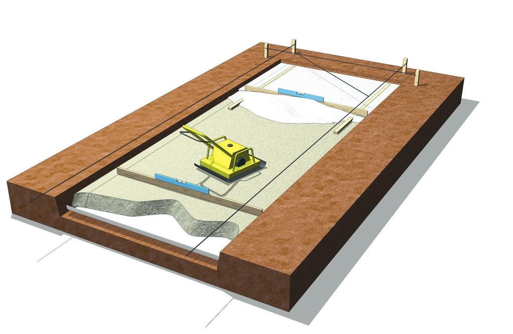 Så här lägger du plattor/ marksten Q O S R 2,0 m 2,5 m 1,5 m P N 1. Mät ut ytan du skall belägga. Spänn snören eller spreja längd och bredd. Figuren til vänster visar hur du tar ut en rät vinkel.