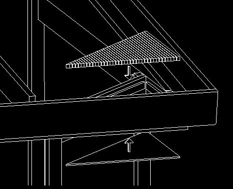 Steg 8 Kapa och montera 3 st. reglar för undertak (plyfaskiva) i bruten hörna. Reglarnas dimension är 22x45. Reglarna ska monteras en bit ovanför underkant på balkarna. Montera även 3 st.