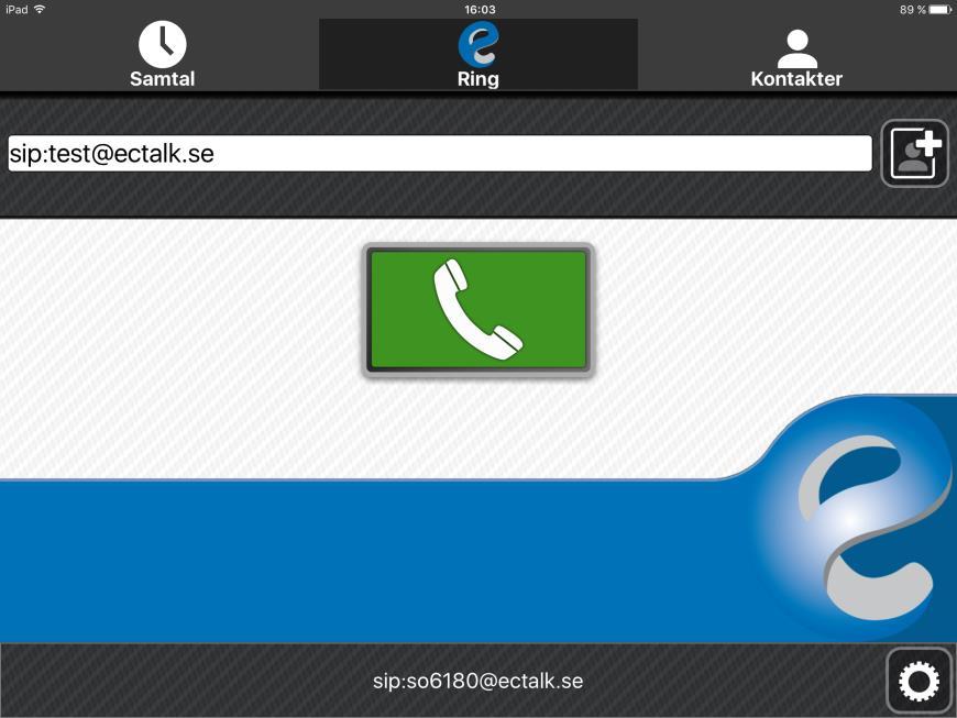 6. Ring till någon SIP-adress, t ex test@ectalk.