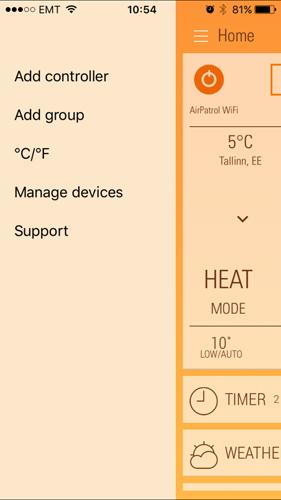 Menyknapp Det finns även en menyknapp för att: lägga till styrenhet skapa grupper växla temperatur mellan C/ F