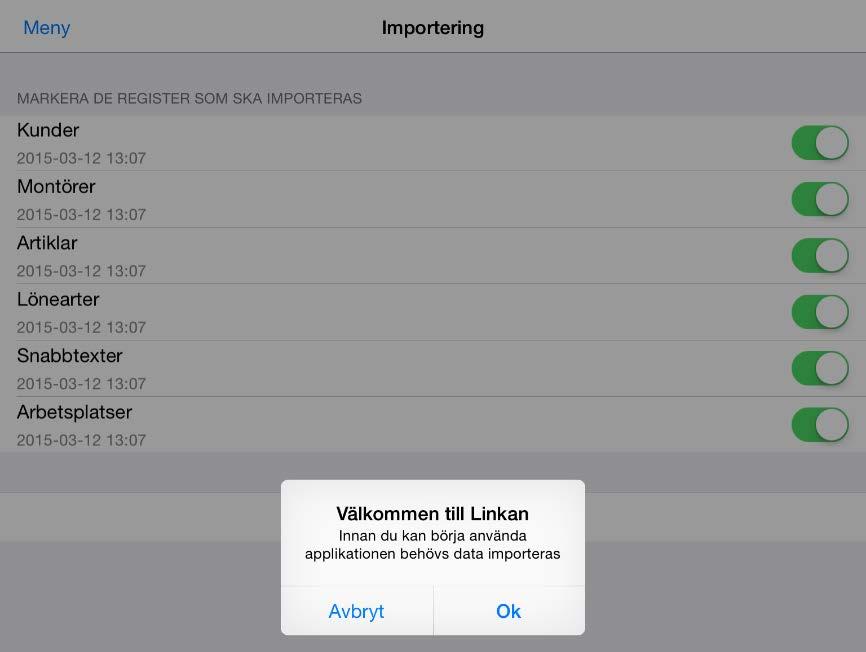1.2 Registrera grunduppgifter Första gången du öppnar Linkan ombeds du att importera dina exporterade register. För att du skall kunna importera behöver du första gången ställa in dina kontouppgifter.