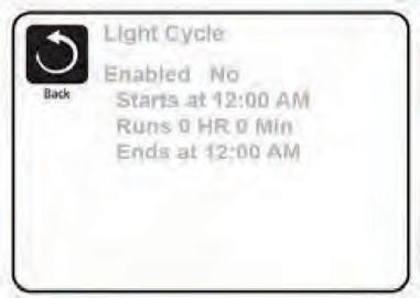 Fler inställning Valbar belysningscyckel Om belysningscykel (LightCycle) inte finns i menyn Inställningar (Settings),har inte tillverkaren aktiveratfunktionen med belysningstimer.