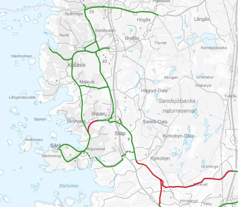 ARBETSMATERIAL Det finns behov av en koppling längs med Västra Särövägen (v955) mellan Särö centrum och Särö banvall.