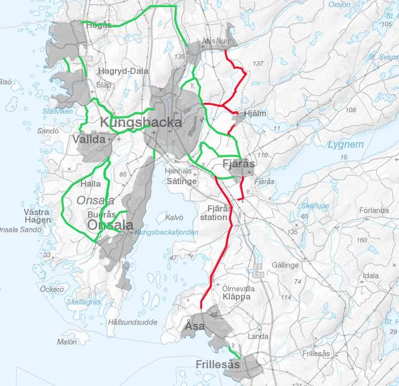 ARBETSMATERIAL Tabell 8 Invånarantal i kommunens orter Ort Invånarantal Högsta avstånd mellan (km) enligt Tabell 9 Kungsbacka (FÖP) 21 964 20 Kullavik 5 868 12 Särö 3 250 10 Vallda 3 517 10 Onsala 10