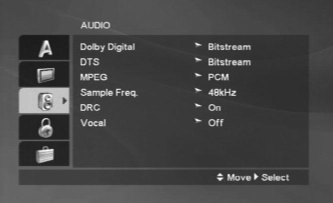 Dolby Digital / MPEG DVD DivX Bitstream: Selecta i Bitstream dacã conecta i mufa DIGITAL OUT a DVD player-ului la un amplificator ori alt echipament cu decodor Dolby Digital sau MPEG.
