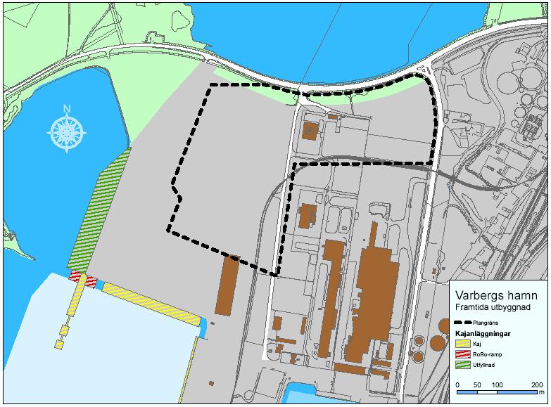 Figur 2 Ungefärlig avgränsning av detaljplaneområde Området som ska detaljplaneläggas kommer att utnyttjas för hamnändamål och verksamheter med hamnanknytning.